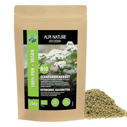 BIO Schafgarbentee (250g), geschnitten, schonend getrocknet, Schafgarbenkraut aus kontrolliert biologischem Anbau, 100% rein und naturbelassen zur Zubereitung von Tee, Kräutertee, Schafgarben Tee von Alpi Nature