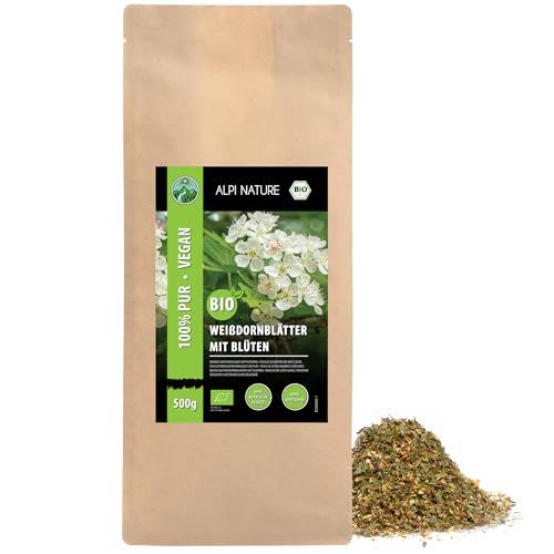 BIO Weissdorn Tee (500g), Bio Weissdorn Blätter mit Blüten, Weissdorn aus Wildsammlung, Weissdorn Tee Bio geschnitten, Weissdorntee 100% schonend getrocknet, Heckendorn natürlich von Alpi Nature