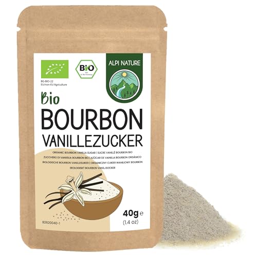 Bourbon Vanillezucker BIO 40g von Alpi Nature, Premium Puderzucker und Rohrohrzucker mit gemahlene Vanilleschoten Madagaskar von Alpi Nature