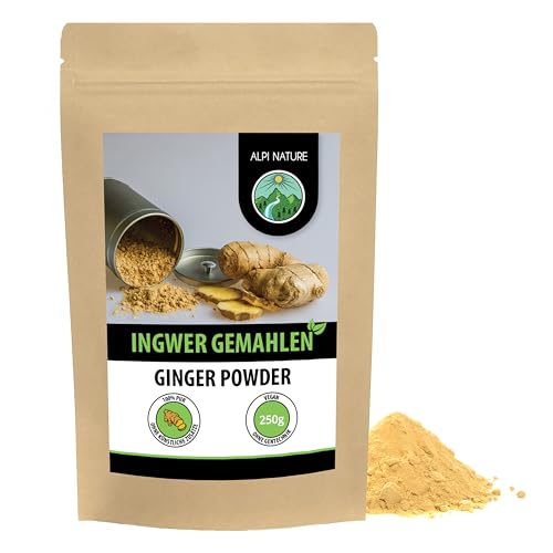 Ingwerpulver (250g), Ingwer gemahlen, 100% naturrein, schonend getrocknet und gemahlen, natürlich ohne Zusätze, vegan, Ingwerwurzel von Alpi Nature