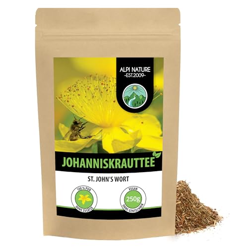Johanniskraut Tee (250g), Geschnitten, schonend getrocknet, 100% rein und naturbelassen zur Zubereitung von Tee, Kräutertee, Johanniskrauttee von Alpi Nature