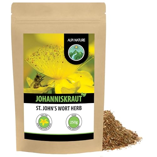 Johanniskraut Tee (250g), Geschnitten, schonend getrocknet, 100% rein und naturbelassen zur Zubereitung von Tee, Kräutertee, Johanniskrauttee von Alpi Nature