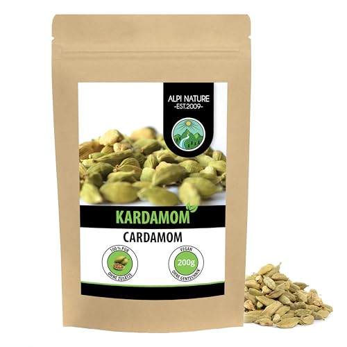 Kardamomkapseln ganz 200g von Alpi Nature, Kardamom Samen zur Zubereitung von Elaichi Chai, Kardamom grün ganz von Alpi Nature