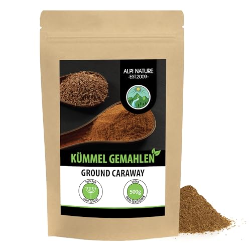 Kümmel gemahlen (500g), Kümmelsamen gemahlen und 100% natürlich, Kümmelpulver ohne Zusätze von Alpi Nature