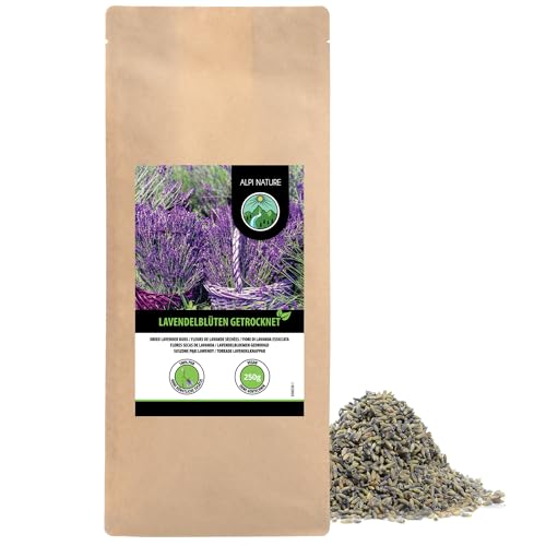 Lavendel getrocknet (250g), Lavendelblüten 100% naturrein, duftintensiv, schonend getrocknet und ohne Zusätze zur Teezubereitung, Duftsäckchen oder Deko von Alpi Nature