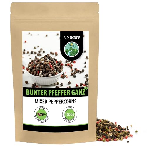 Pfeffer bunt ganz (1kg), Bunter Pfeffer 100% naturrein, natürlich ohne Zusätze, vegan, Pfefferkörner bunt von Alpi Nature