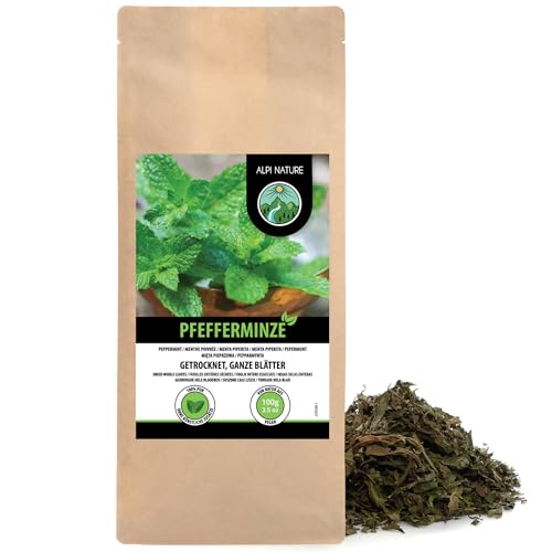 Pfefferminzblätter ganz (100g), Pfefferminze lose, Pfefferminztee schonend getrocknet, Pfefferminz Tee 100% rein und naturbelassen von Alpi Nature