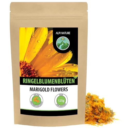 Ringelblumenblüten getrocknet 125g von Alpi Nature, Ringelblume getrocknet für Ringelblumentee, Calendula Tee, ganze Blüten von Alpi Nature