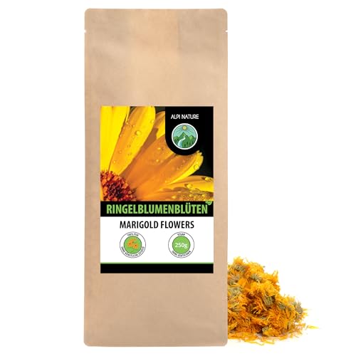 Ringelblumenblüten getrocknet 250g von Alpi Nature, Ringelblume getrocknet für Ringelblumentee, Calendula Tee, ganze Blüten von Alpi Nature