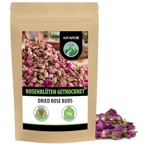 Rosenblüten getrocknet (50g), Rosenknospen getrocknet, Rosenblütentee aus kontrolliertem Anbau von Alpi Nature