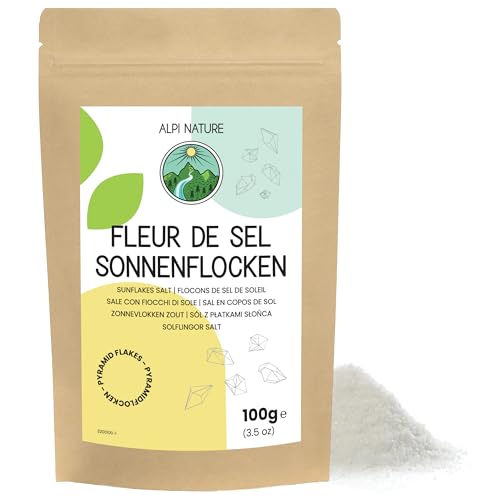 Sonnenflocken Salz 100g von Alpi Nature, handgeerntete Fleur de Sel Salz Flocken, Meersalzflocken 0.5-3mm von Alpi Nature
