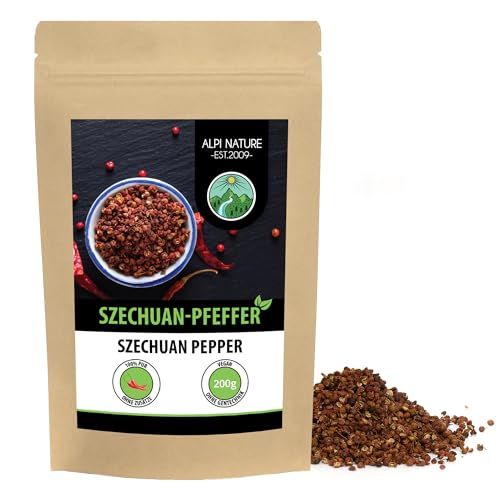 Szechuan Pfeffer ganz (200g), Szechuanpfeffer 100% natürlich, Szechuan Pfefferkörner grün ohne Zusätze, Timut-Pfeffer vegan von Alpi Nature