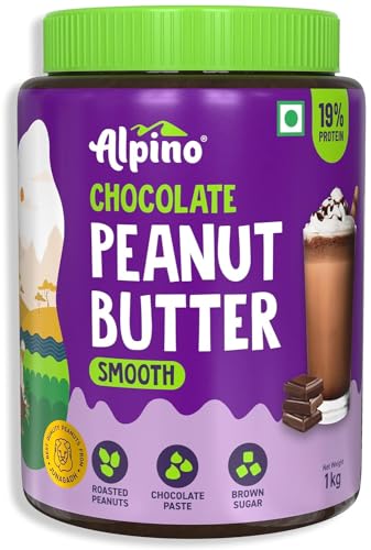 ALPINO Chocolate Peanut Butter Smooth 19% Protein Made with Roasted Peanuts, Chocolate Paste, Brown Sugar and Sea Salt Plant Based Protein Peanut Butter Creamy (1 kg) von Alpino