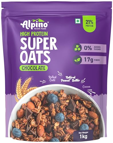 ALPINO Peanut Butter Super Oats Chocolate 21g High Protein Rolled Oats Made with Rolled Oats, Chocolate Peanut Butter & Cocoa No Added Sugar & Salt Gluten-Free Vegan (1 kg) von Alpino