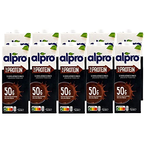 Alpro - 10er Pack Protein Sojadrink Schoko 1 Liter - Plant Proteindrink Choco Soja Soya Drink 100 % pflanzlich (50 g Eiweiß pro Packung) von Alpro