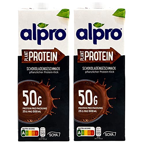 Alpro - 2er Pack Protein Sojadrink Schoko 1 Liter - Plant Proteindrink Choco Soja Soya Drink 100 % pflanzlich (50 g Eiweiß pro Packung) von Alpro
