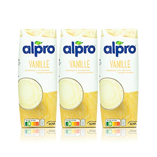 Alpro - 3er Pack Sojadrink Vanille in 250 ml Packung mit Strohhalm - Vanilledrink 100 % pflanzlich ideal für Unterwegs von Alpro