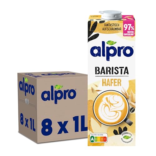 Alpro Barista Haferdrink – Zum Aufschäumen – Vegan und milchfrei – Von Natur aus laktosefrei – Reich an Ballaststoffen, Calcium und Vitaminen – 1 x 1 L – Haltbar von Alpro