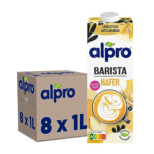 Alpro Barista Haferdrink, 8x1L, haltbar, 100% pflanzlich, Quelle von Calcium und Vitaminen, zuckerarm, fettarm, ohne Laktose, vegan & milchfrei von Alpro