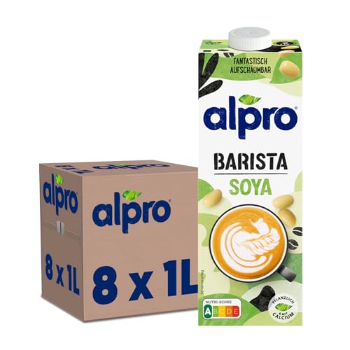 Alpro Barista Sojadrink – Zum Aufschäumen – Vegan und milchfrei – Von Natur aus laktosefrei – Reich an Proteinen – Enthält Calcium und Vitamine – 8 x 1 L – Haltbar von Alpro