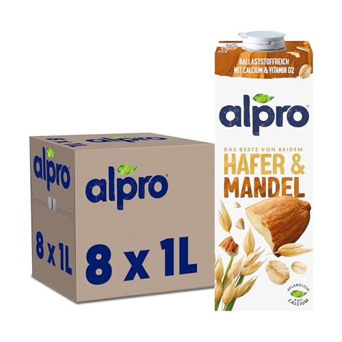 Alpro Hafer-Mandeldrink – Vegan und milchfrei – Von Natur aus laktosefrei – 8 x 1 l von Alpro