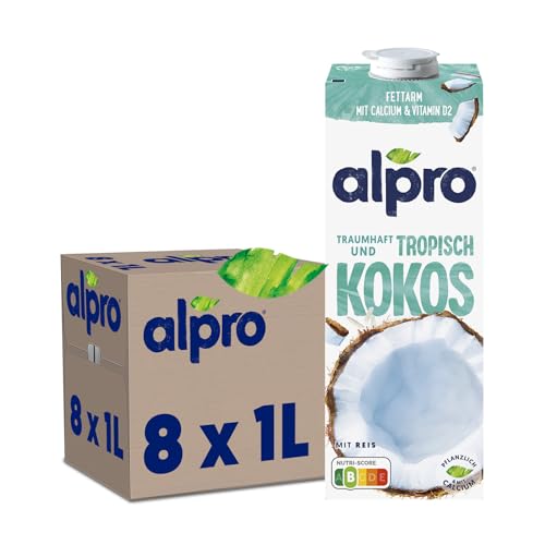 Alpro Long Life Drink auf pflanzlicher Basis aus Kokosnuss, vegan und milchfrei, 1 l (8er-Packung) (Verpackung kann variieren) von Alpro