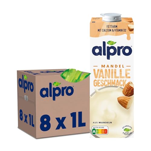 Alpro Mandel-Drink mit Vanille, Pflanzlicher Drink, Vegan, Laktosefrei, Glutenfrei, UHT, 8x1L von Alpro