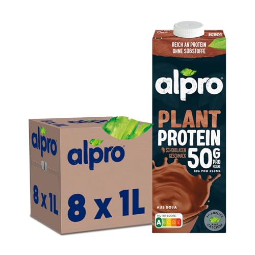 Alpro Proteindrink Soja Schokolade 8x1L | 100% pflanzlich | laktosefrei | zuckerarm | reich an pflanzlichem Protein von Alpro
