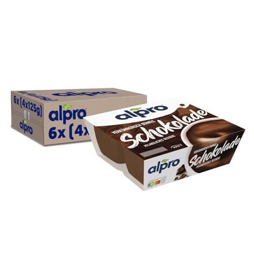 Alpro Soja-Dessert Dunkle Schokolade, Feinherb, vegan, laktosefrei, glutenfrei, 6x (4 x 125g), 6er Pack von Alpro