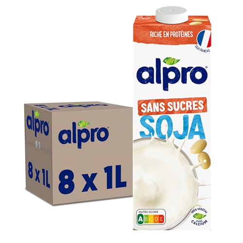 Alpro Sojadrink Ohne Zucker, 8x1L, haltbar | Quelle von Calcium und Vitaminen | zuckerfrei | glutenfrei | fettarm | ohne Laktose | vegan & milchfrei von Alpro