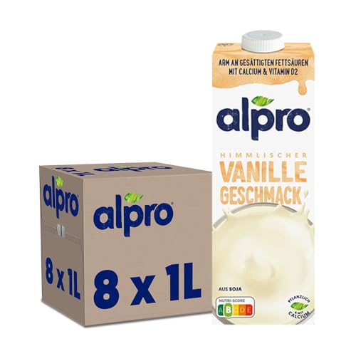 Alpro Drink auf Sojabasis, Vanillegeschmack | vegan & laktosefrei | reich an pflanzlichem Protein und von Natur aus fettarm, 8er Pack (8 x 1 l) UHT von Alpro