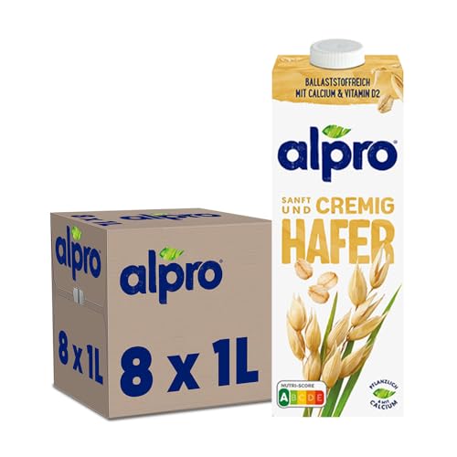 Alpro Haferdrink – Vegan und milchfrei – Von Natur aus laktosefrei und fettarm – Reich an Ballaststoffen – Enthält Calcium und Vitamine – 8 x 1 L – Haltbar von Alpro