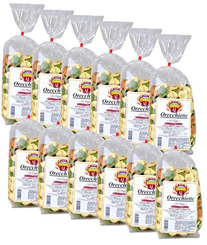 Frische Orecchiette Tricolor Nudeln aus Italien 12 x 500g - Original Orecchiette Pasta - trafila in bronzo - Handwerkliche Verarbeitung von Altapasta