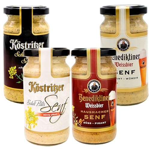 Altenburger Original 4 Biersenf-Sorten (je 200 ml), Schwarzbiersenf, Edel-Pils-Senf und Weißbier-Senfe im Set von Altenburger Original