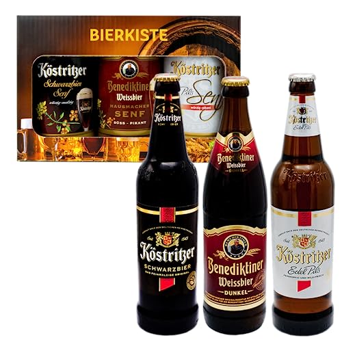 Altenburger Original Bierkiste mit passenden Bieren - drei mit Bier verfeinerte Senfsorten und Bier als Geschenk-Set (6-teilig) von Altenburger Original