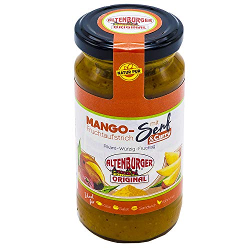 Altenburger Original Mango-Fruchtaufstrich mit Senf und Curry 190 ml, mit 80% Mango-Furchtaufstrich und 18% Senf und 2% Curry, glutenfrei von Altenburger Original