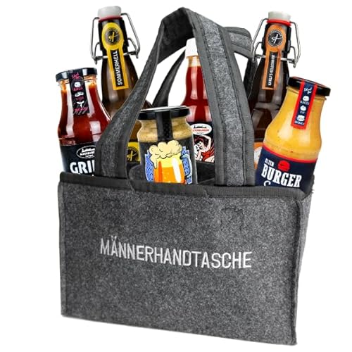 Männerhandtasche gefüllt mit Bier, Senf & Sauce von Altenburger Original