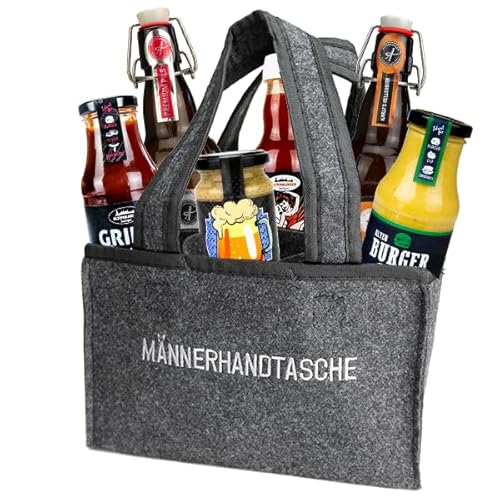 Männerhandtasche gefüllt mit Bier, Senf & Sauce von Altenburger Original