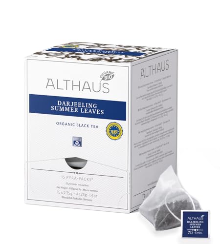 Althaus Tee DARJEELING SUMMER LEAVES ⋅ Bio Schwarzer Tee im Pyramidenbeutel ⋅ PYRA PACK ⋅ Leichter Schwarztee aus den Teegärten Darjeelings ⋅ 15 x 2,75g von Althaus