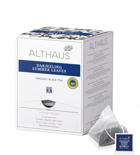 Althaus Tee DARJEELING SUMMER LEAVES (vorher DARJEELING CASTELTON) ⋅ Schwarzer Tee im Pyramidenbeutel PYRA PACK ⋅ Leichter Schwarztee aus den Teegärten Darjeelings ⋅ 15 x 2,75g von Althaus