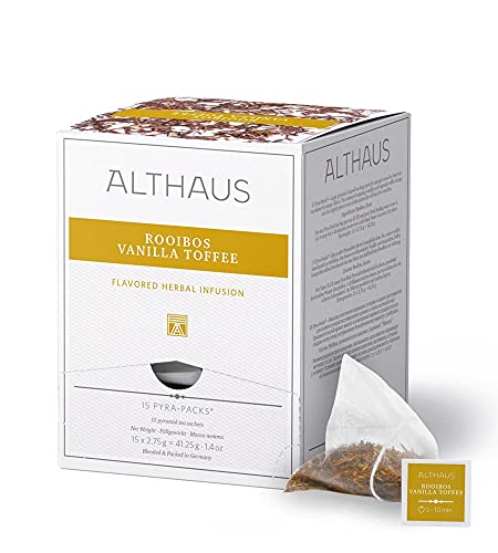 Althaus Tee ROOIBOS VANILLA TOFFEE (vorher TOFFEE ROOIBUSH) ⋅ Rooibos Tee im Pyramidenbeutel PYRA PACK ⋅ Aromatisierter Kräutertee mit Vanille-Karamell-Geschmack ⋅ 15 x 2,75g von Althaus