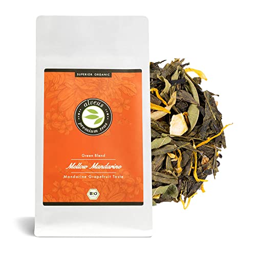 "Mellow Mandarine" Grüner Tee Lose BIO mit Mandarine Grapefruit Geschmack, 100 Gramm Aromatisierte Tee Mischung (ca. 40 Tasse) von alveus von Alveus