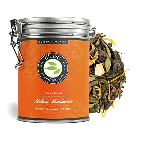 "Mellow Mandarine" Grüner Tee Lose BIO mit Mandarine Grapefruit Geschmack, 100 Gramm Aromatisierter Grüntee in Dose (ca. 40 Tasse) von alveus von Alveus