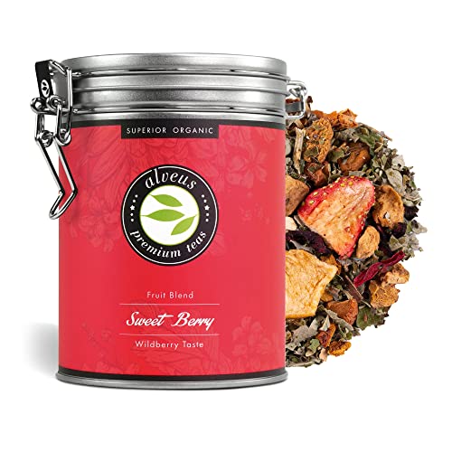 "Sweet Berry“ Früchtetee Lose Bio mit Cranberry Erdbeer Sahne Geschmack, 100 Gramm Loser Tee in Dose (ca. 35 Tassen) von alveus von Alveus