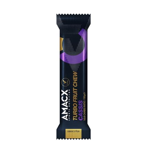 AMACX Turbo Fruit Chew Bar – 12x 50g Süße Vegane Frucht Riegeln – Schnelle Energiezufuhr für Sport & Ausdauer – Mit Kohlenhydraten & Elektrolyten (12 Pack, Cassis) von Amacx