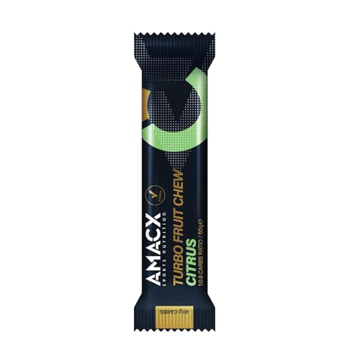AMACX Turbo Fruit Chew Bar – 12x 50g Süße Vegane Frucht Riegeln – Schnelle Energiezufuhr für Sport & Ausdauer – Mit Kohlenhydraten & Elektrolyten (12 Pack, Citrus) von Amacx