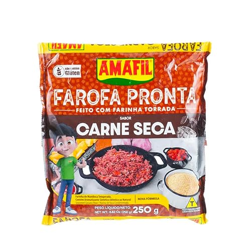 Geröstetes und gewürztes Maniokmehll, Beutel 250g - Farofa Pronta Carne-Seca AMAFIL 250g von Amafil