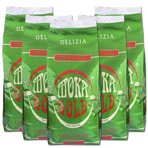 Moka Gold Linie Tasse Gold – 5 Beutel à 1 kg – Kaffeebohnen mit raffiniertem Geschmack – Arabische Mischung – Ideal für Bars und Restaurants – Aroma-Verpackung – Kampanien – handwerkliche Röstung Moka Gold Linie Tasse Gold – 5 Beutel à 1 kg – Kaffeebohnen mit raffiniertem Geschmack – Arabische Mischung – Ideal für Bars und Restaurants – Aroma-Verpackung – Kampanien – handwerkliche Röstung von Amanti taste and passion