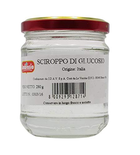 6x Ambrosio Sciroppo di Glucosio Glucosesirup Monosaccharid einfacher Zucker Einmachglas 280g Gebäck Zutaten 100% Italienisches Produkt von Ambrosio