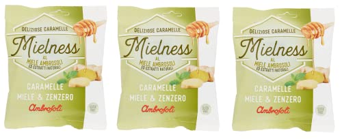 3x Ambrosoli Mielness Miele&Zenzero Honigbonbons mit Ingwer Beutel mit 90g Süßigkeiten bonbons von Ambrosoli